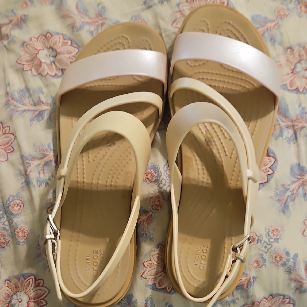 CROCS Cream and White Comfort Sandals with Adjustable Straps